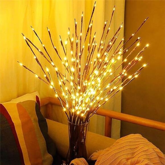 LED Branch Lights 2 Pack Battery Operated Willow Twig Vase Home Decor Warm White - Picture 7 of 7